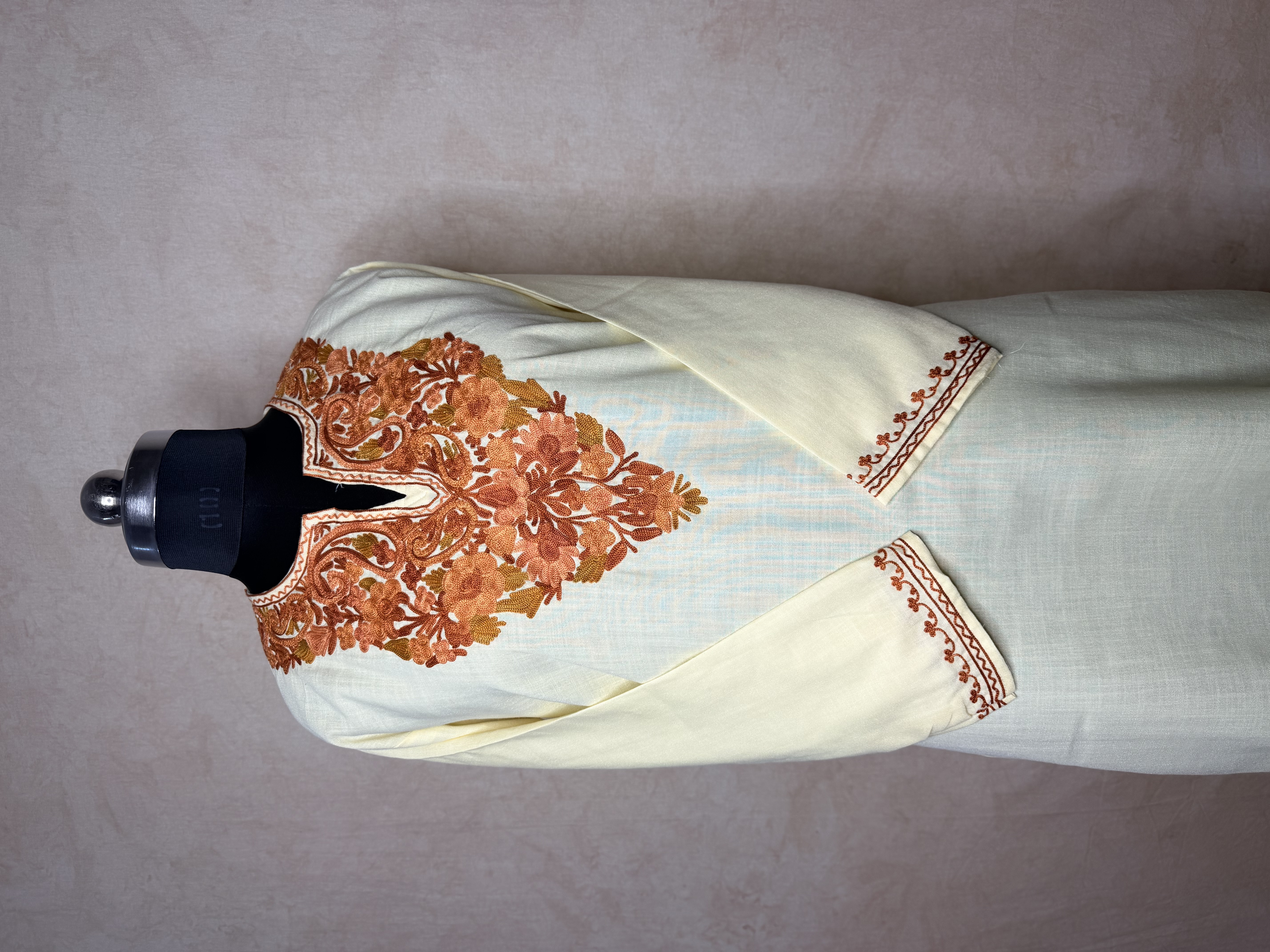 Gulposh Pale Lemon Hand-Guided Aari Embroidered Midi Kurta
