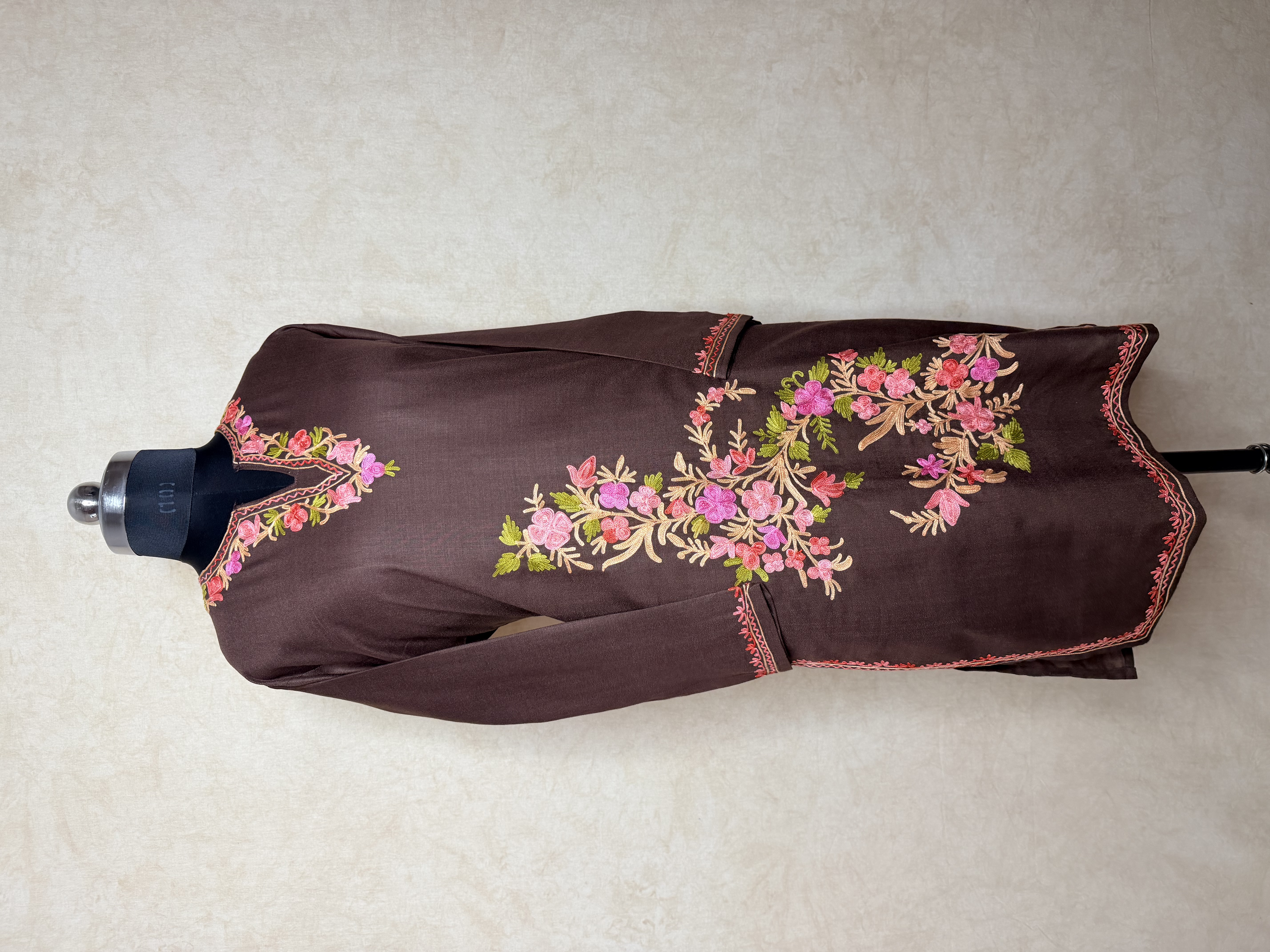 Gulposh Espresso Brown Hand-Guided Aari Embroidered Midi Kurta