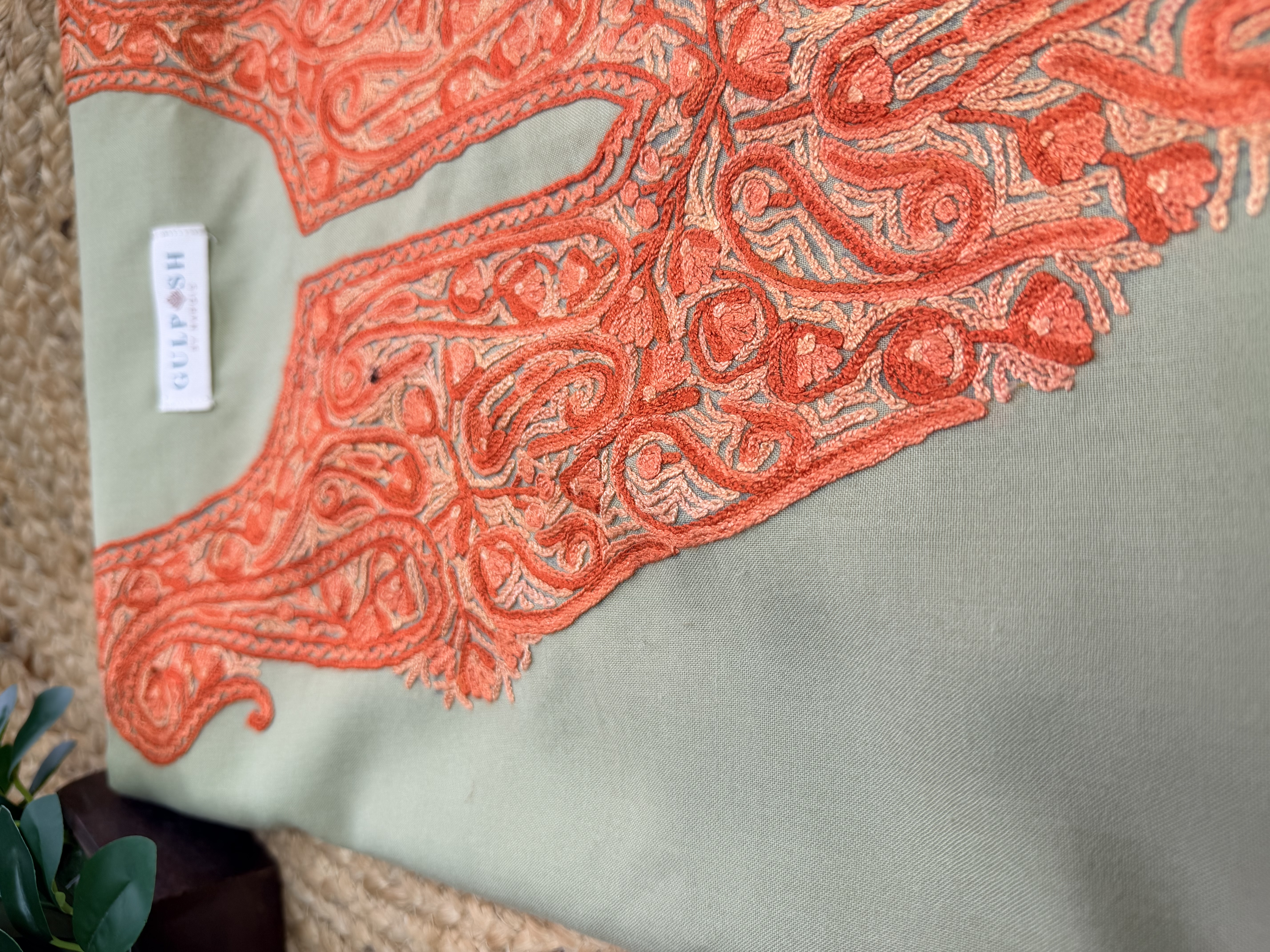 Gulposh Sage Green Hand Aari Embroidered Unstitched Suit Set — Pure Cotton, 2pc