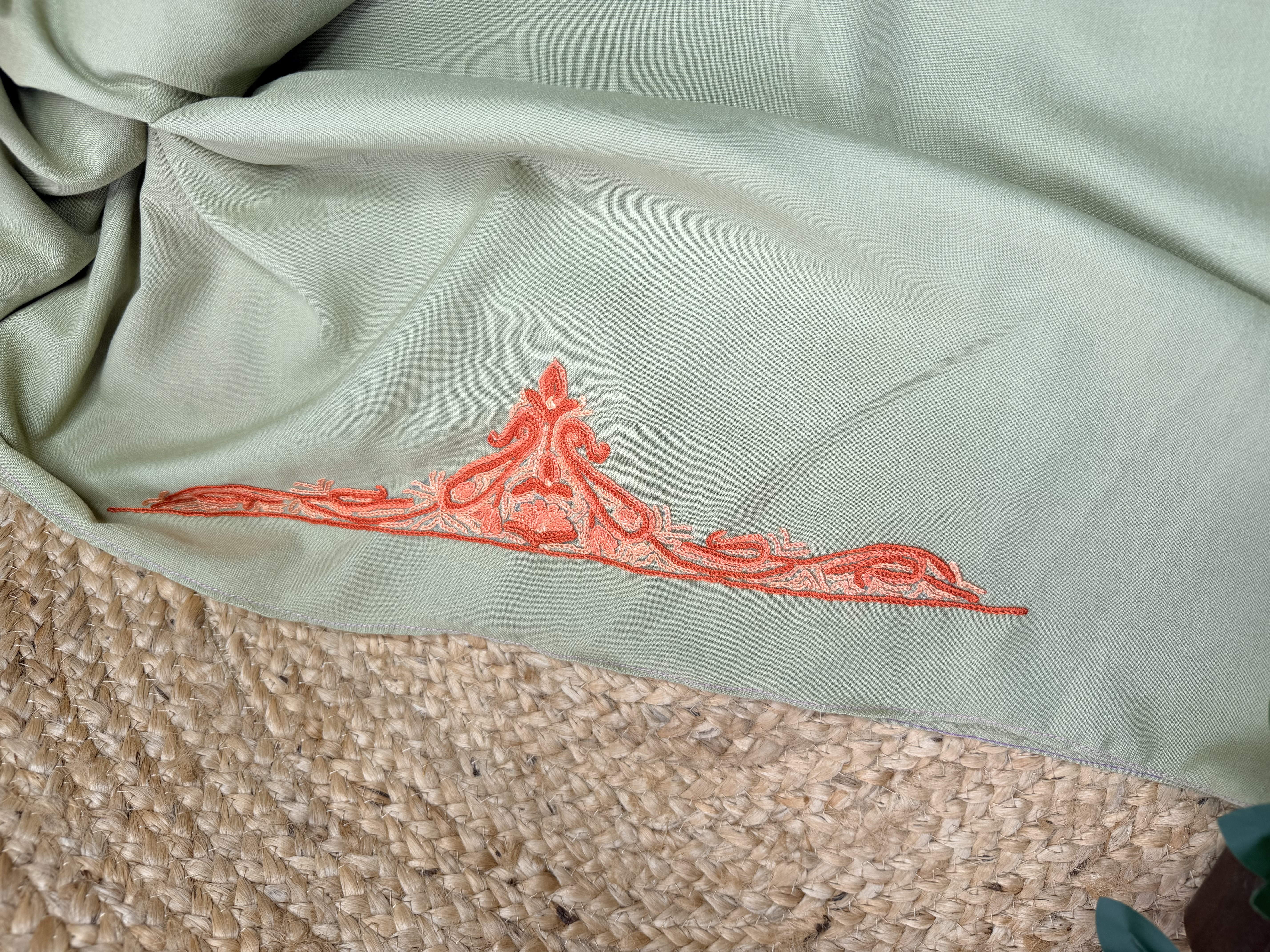 Gulposh Sage Green Hand Aari Embroidered Unstitched Suit Set — Pure Cotton, 2pc